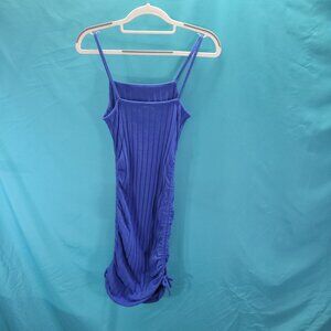 Shein Youth 11-12 Blue Ribbed Knit Dress With Side Ruched Detailing & Spaghetti